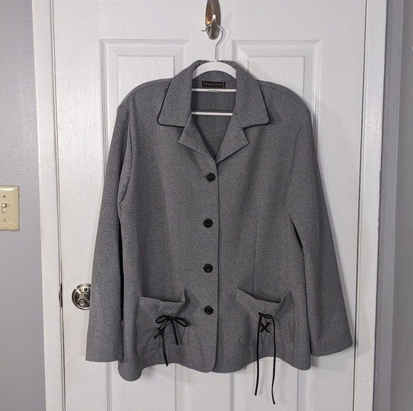 Vintage 80s Intriguing Threads Grey Knit Bow Detail Button Up Coat Size 1X - Picture 1 of 5